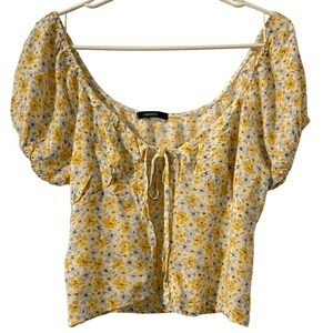 Forever 21 Womens Sz L Floral Peasant Crop Top Beach Cottage Festival Summer Y2K